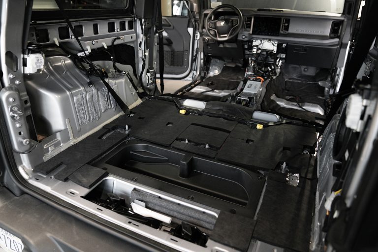 ResoNix Sound Solutions Fiber Mat Sound Absorber installed into the floor of a Ford Bronco