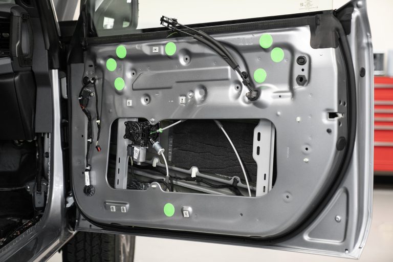 ResoNix Sound Solutions Guardian Sound Absorber and Noise Barrier installed into the door of a Ford Bronco